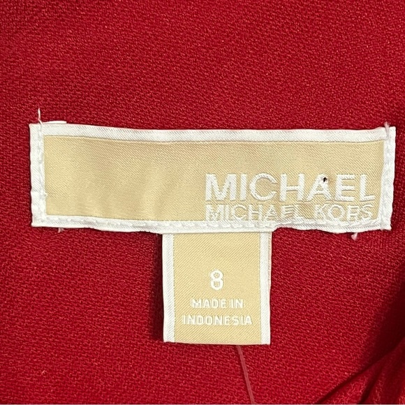 NWT Michael Kors Red/Black Colorblock Gold Studded Lined Sheath Dress Size 8 - Picture 3 of 12